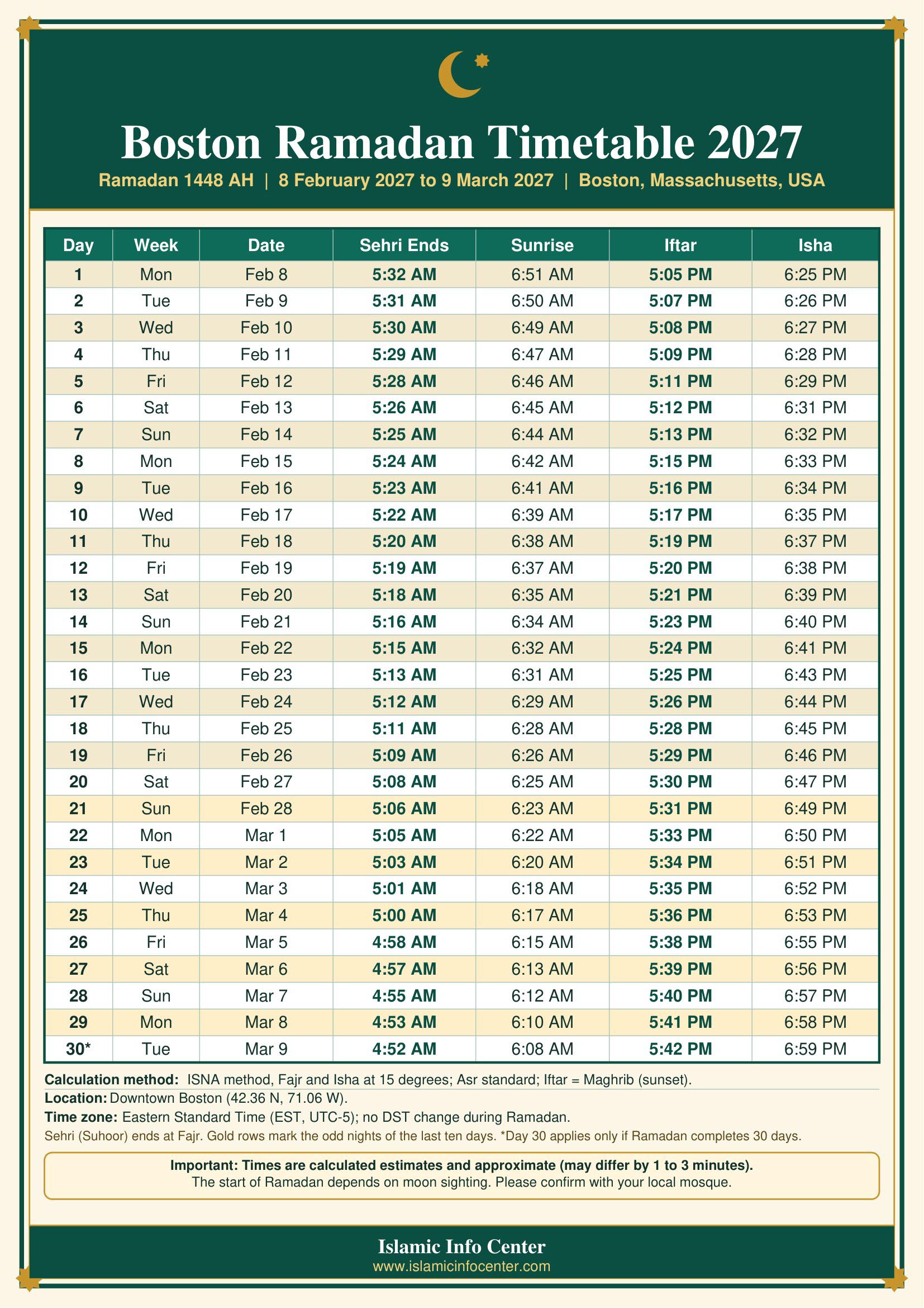 Download Ramadan timetable 2027
