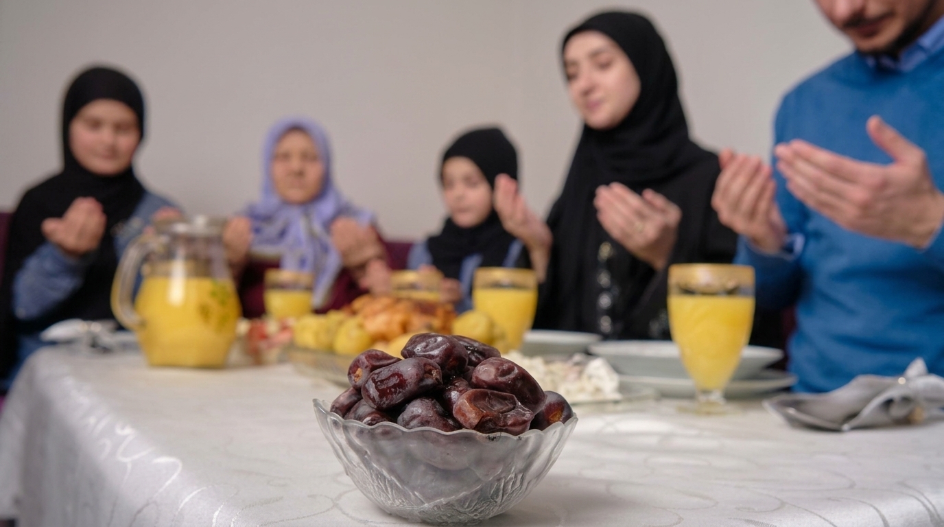 Family sharing Iftar meal during Ramadan