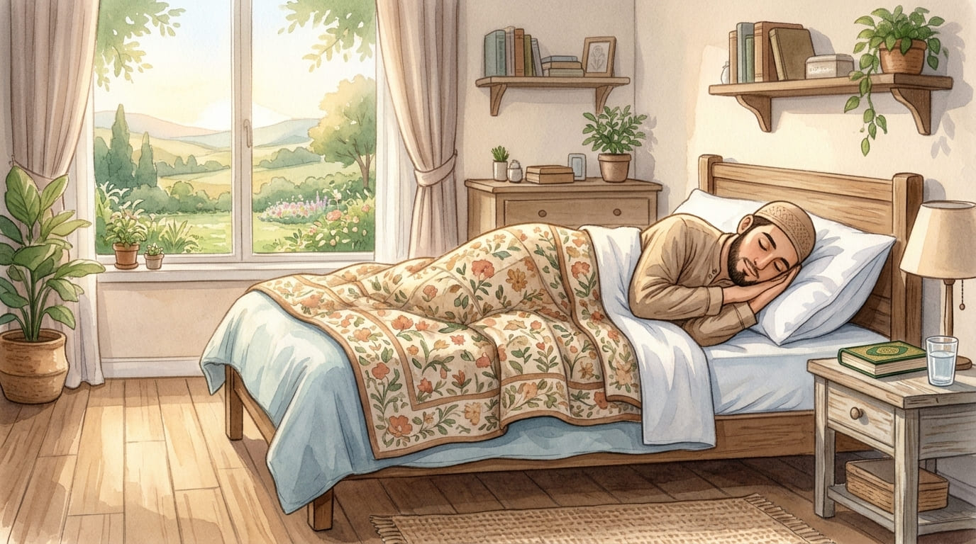 Sunnah sleeping position on the right side with hand under cheek