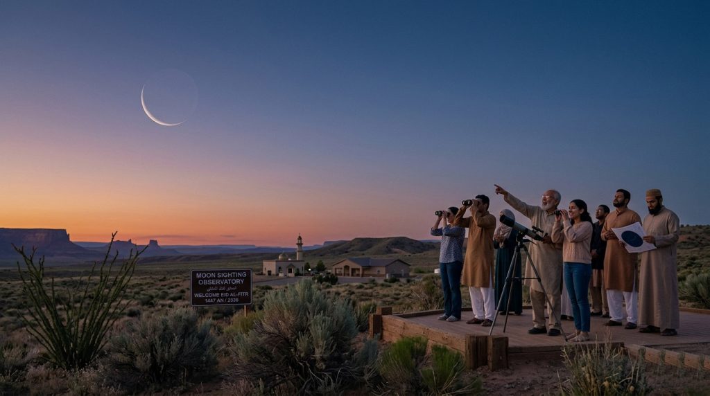 The sighting of the new crescent moon (Hilal) signals the beginning of Eid al-Fitr