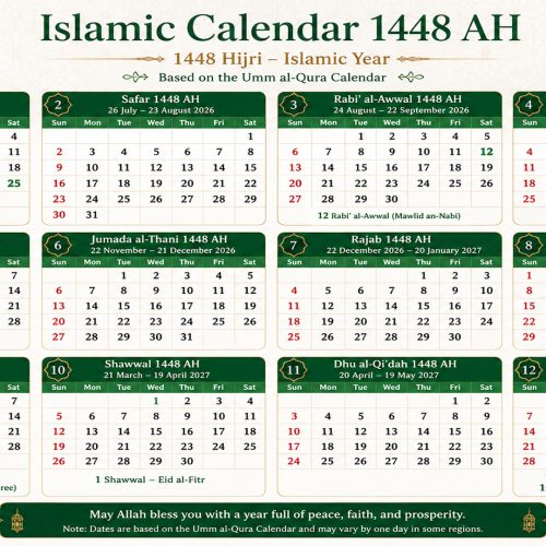 Islamic Calendar 2027- Islamic Calendar 1448 Hijri